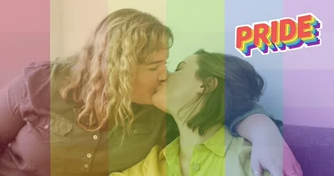 Animation of rainbow flag over lesbian c... | Stock Video | Pond5