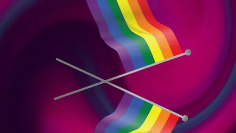 Animation of rainbow flags over multicolored abstract pattern in background Stock Footage 314120819