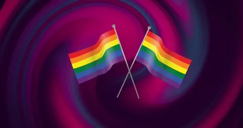 Animation of rainbow flags over multicolored abstract pattern in background Stock Footage 330337211