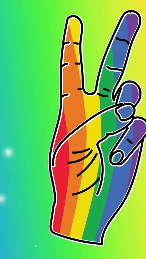 Animation of rainbow hand with victory sign over rainbow background Stock Footage 323897795