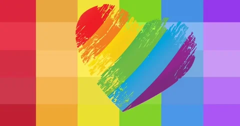 Animation of rainbow heart over rainbow stripes Vídeo Stock 329491795