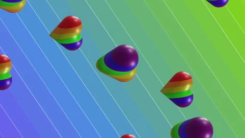 Animation of rainbow hearts spinning on gradient striped background Stock Footage 314115057