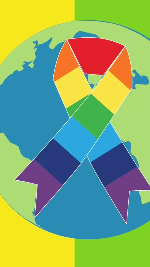 Animation of rainbow ribbon over globe on rainbow background Stock Footage 342098076