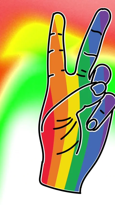 Animation of rainbow victory symbol over colorful background Stock Footage 324610464
