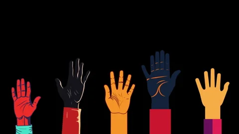 Animation of raised hands, black background. Stock Footage 243133637