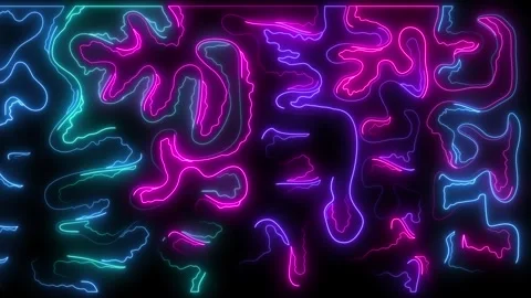 Animation with random curved stylized neon lines drawing in black background Stock Footage 258293010
