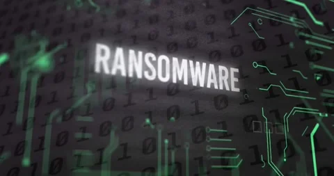 Animation of ransomware text and binary coding data processing over computer Stock Footage 330254682