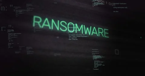 Animation of ransomware text and digital data processing over black background Stock Footage 329500007