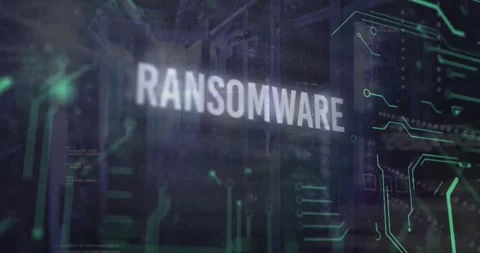 Animation of ransomware text, computer language, binary codes, circuit board Stock Footage 250951776