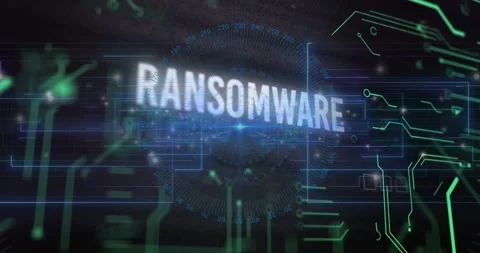 Animation of ransomware text over circuit board pattern and changing numbers in 스톡 동영상 327277880