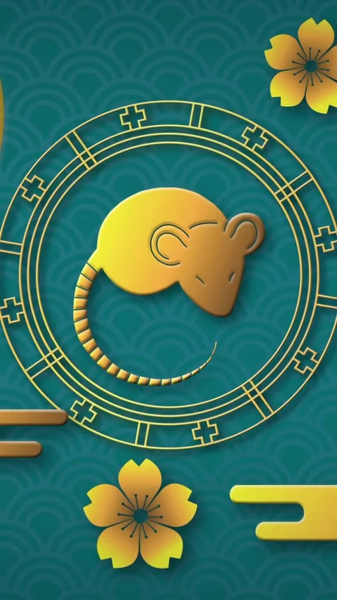 Animation of rat symbol in circle with chinese pattern on blue background Stock Footage 320663387