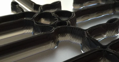 Animation with reaction-diffusion. Camera moves over extruded polygonal walls Stockbeeldmateriaal 90719894