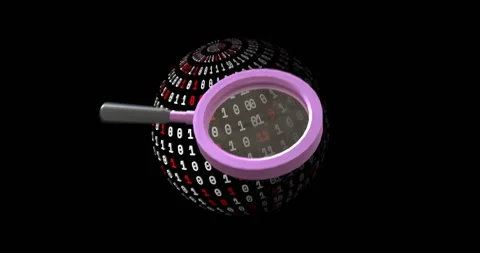Animation of reading glass and globe of binary coding on black background Stock Footage 310157256