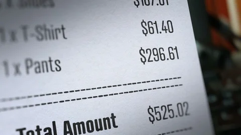 Animation of  Receipt Paper With Total Amount. Stock Footage 115540083