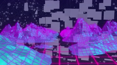 Animation of rectangles connecting into digital cloud over icebergs Stock-Footage 161489068