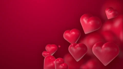 Animation of red 3D hearts rotating with space for text. Looped motion graphics Video stock 262587328