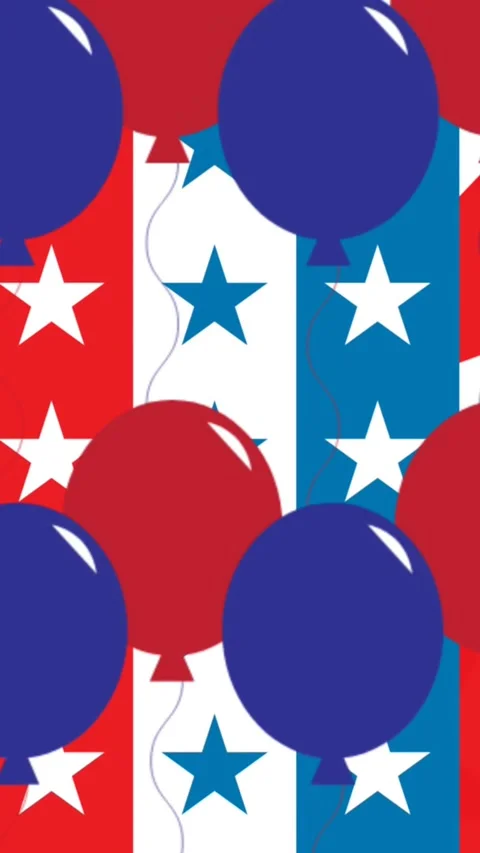 Animation of red and blue balloons over american flag Stock Footage 342097596
