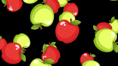 Animation of Red and Green Apples Falling Against Black Background Stock Footage 345037665