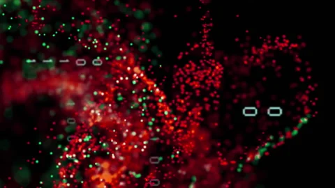 Animation of red and green digital wave floating over binary coding against Stock Footage 312645944