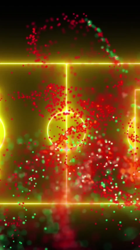 Animation of red and green digital wave over neon yellow soccer field layout on Stock Footage 344706419