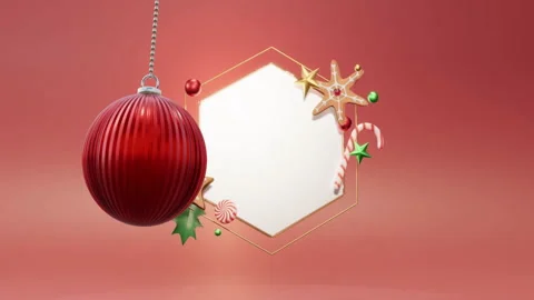 Animation of red bauble bell decoration over hexagon with copy space christmas Stock Footage 309078353
