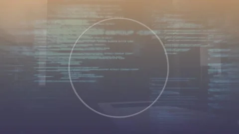 Animation of red blood cells and green circle with programming language over Video stock 209607289