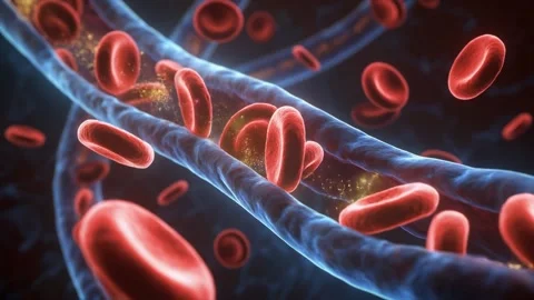 Animation of red blood cells  flows through the circulatory system and its .. Stock Footage 320949254