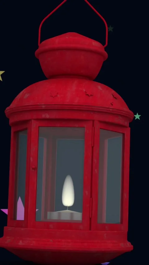 Animation of red christmas lamp icon over multiple colorful stars falling Stock Footage 344745565