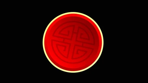 Animation red circle chinese style isolate with black background. Vídeo Stock 218612756