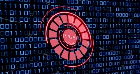 Animation of red circle with numbers over binary code Stock Footage 202311079