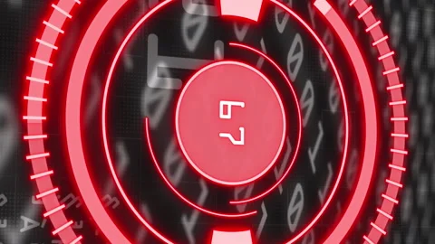 Animation of red circle with numbers over binary code Stock Footage 312351083