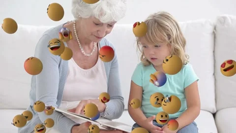 Animation of red circle pattern over mother and daughter at birthday party Video stock 330246322