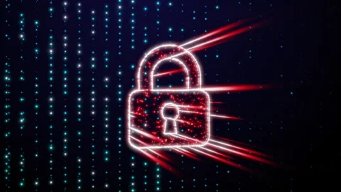Animation of a red digital padlock representing a critical cyber attack a data Stock Footage 317098853