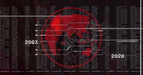 Animation of red digital world map with data overlay on black background Stock Footage 304953079