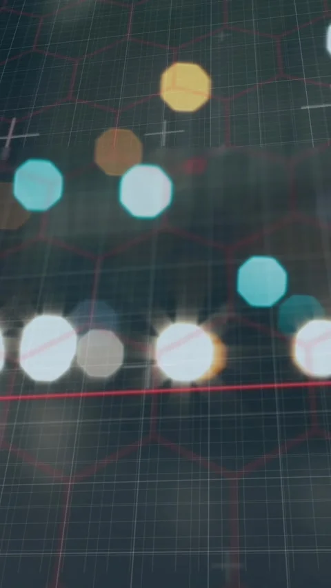 Animation of red glowing lines on network of hexagons with road traffic in Stock Footage 341953608
