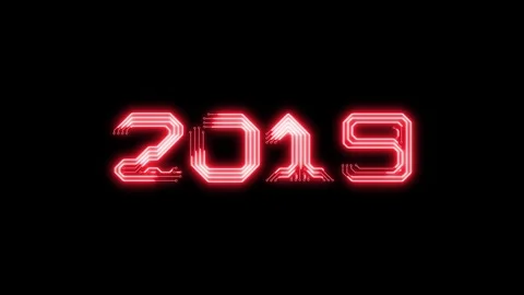 Animation of red glowing text 2019 as circuit board style Stock Footage 104300328