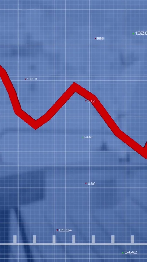 Animation of red graph with changing numbers on grid pattern over desk and Stock Footage 344774985