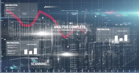 Animation of red graph over hud interfac... | Stock Video | Pond5
