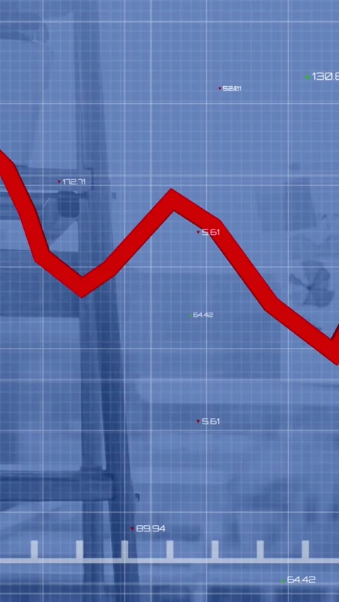 Animation of red graphs with changing numbers on grid pattern over books on Stock Footage 320183586