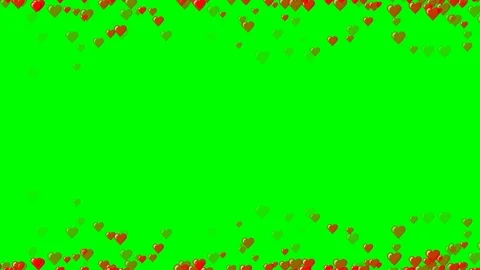 Animation of red hearts falls down from top and bottom, green background Stockbeeldmateriaal 122419684