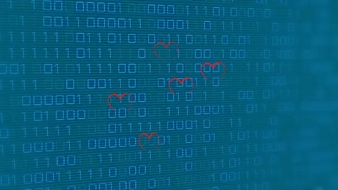 Animation of red hearts over binary coding on blue background Stock Footage 330051557