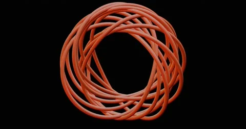 Animation of red interlocked circles rotation against a black background Stock Footage 161759289