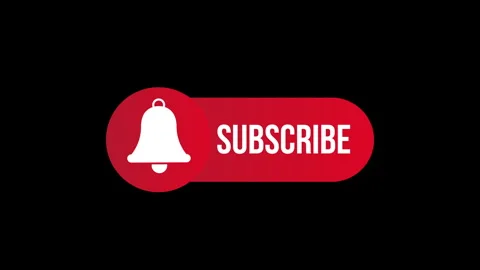 Animation of a red label with a bell icon and 'Subscribe' text, symbolizing Video stock 304633587