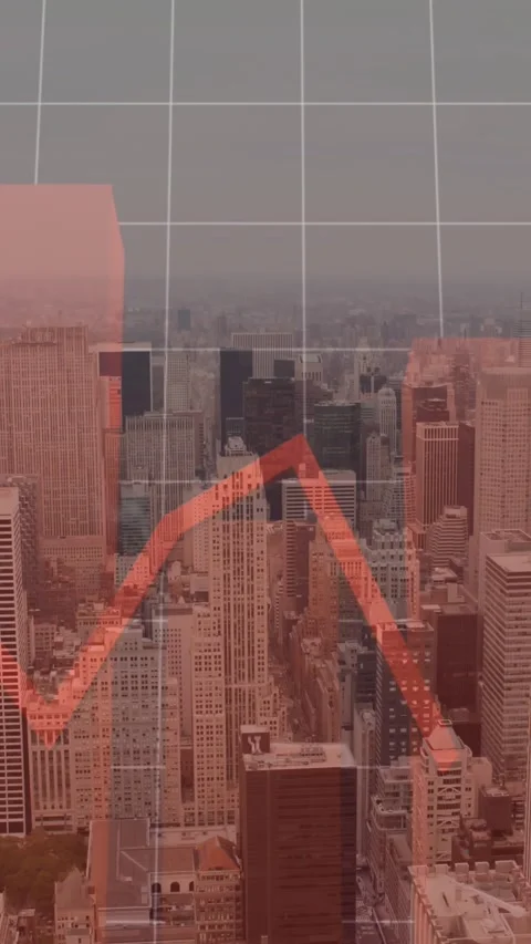 Animation of red line, financial data processing over cityscape Stock Footage 344774409