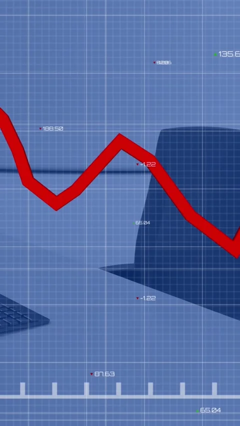 Animation of red line, statistics and financial data processing over desk in Stock Footage 343902357