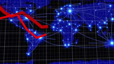 Animation of red lines and data processing over world map with glowing spots Stock Footage 329917001