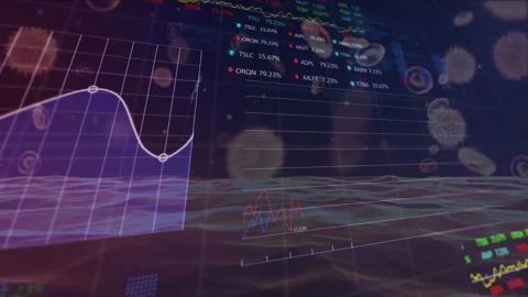 Animation of red lines and data processing over world map and grid Stock Footage 330107857