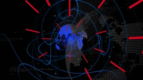 Animation of red lines and globe rotating on black background Stock Footage 328523198