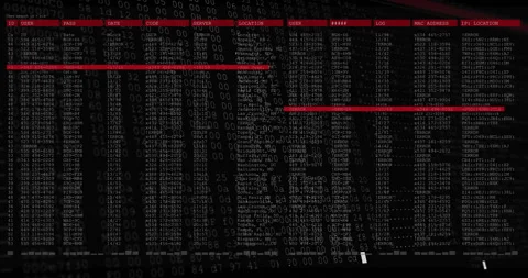 Animation of red lines and white cursors over data processing on black Video stock 267186982