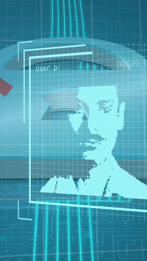 Animation of red lines, biometric photo, padlock and online security data Stock Footage 343868009